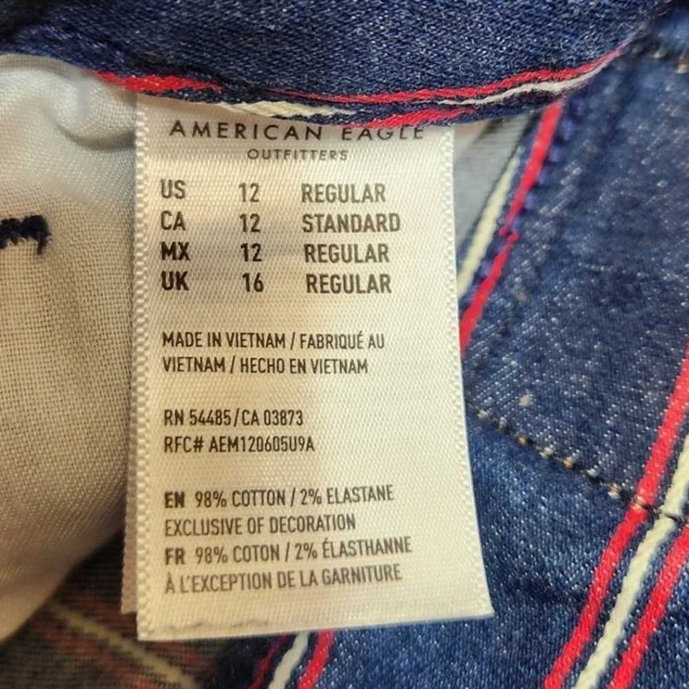 American Eagle Womens 12 Blue Striped Hi-Rise Mini Denim Skirt Super‎ Stretch
